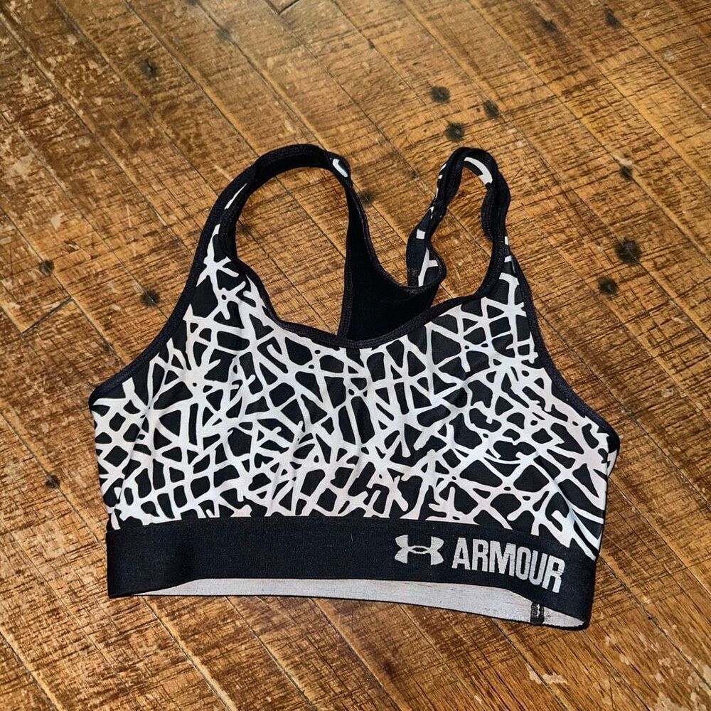 Under Armour black & white abstract strappy XS sporty bra